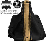 TAN STRIPE & BLACK REAL LEATHER GEAR GAITER FITS MAZDA MX5 MIATA MK1 89-97