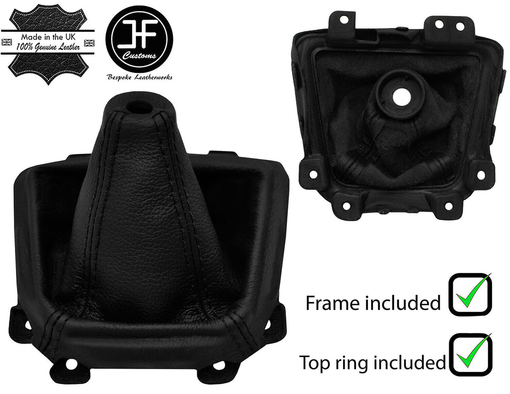 BLACK STITCH LEATHER GEAR GAITER+PLASTIC FRAME+TOP RING FOR MAZDA 5 2005-2010