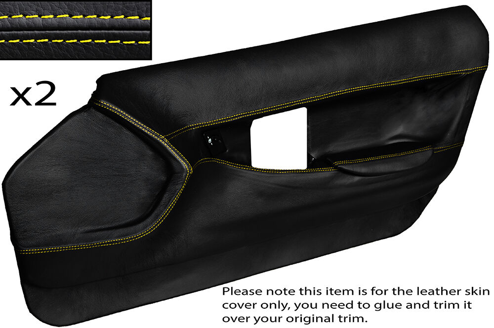 YELLOW STITCH 2X FRONT FULL DOOR CARD LEATHER SKIN COVER FITS CORVETTE C4