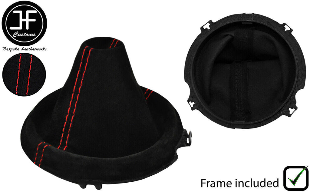 RED STITCH SUEDE MANUAL GEAR GAITER+PLASTIC FRAME FOR AUDI TT MK2 06-14