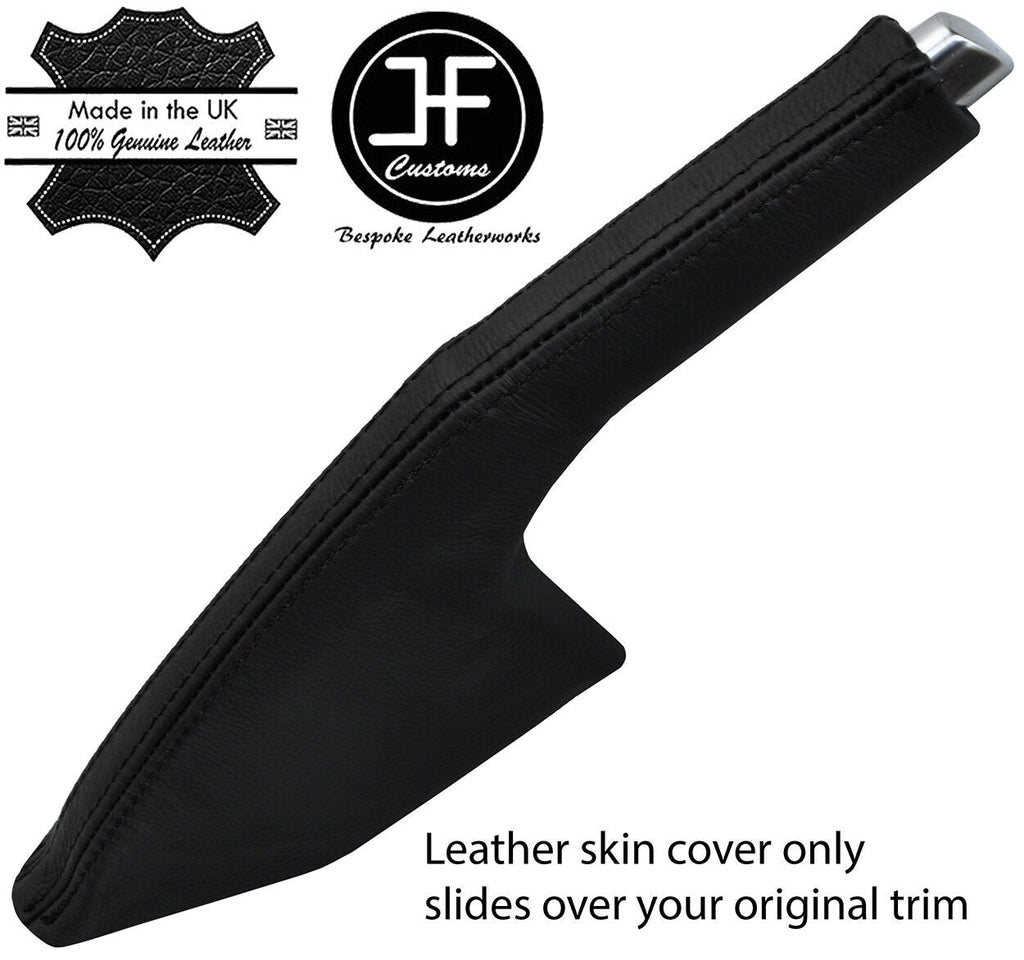BLACK & BLACK STRIPE REAL LEATHER HANDBRAKE GAITER FITS VW POLO 2014-2017