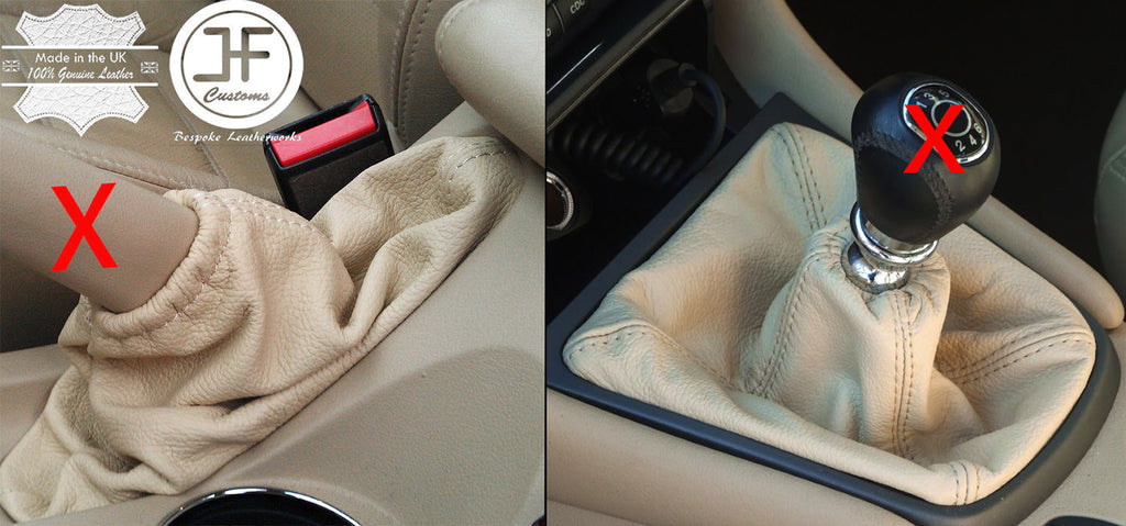 CREAM GENUINE LEATHER MANUAL GEAR HANDBRAKE COVER SET FOR JAGUAR X-TYPE 2001-09