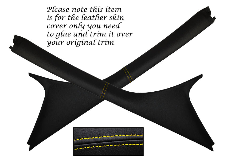 YELLOW STITCH 2X WINDSCREEN A PILLARS LEATHER COVERS FITS SMART FORTWO 451 07-14