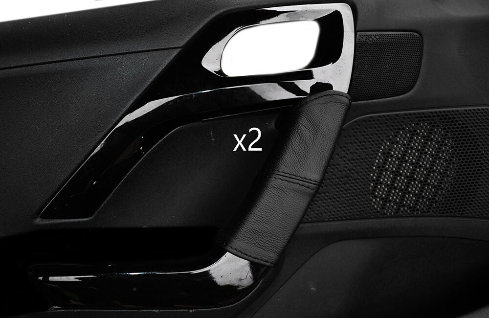 BLACK STITCH 2X FRONT DOOR HANDLE LEATHER COVERS FITS PEUGEOT 208 2012-2015