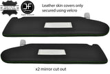 GREEN STITCH 2X SUN VISOR LEATHER COVER FOR VW T5 TRANSPORTER 2 MIRROR CUTOUT