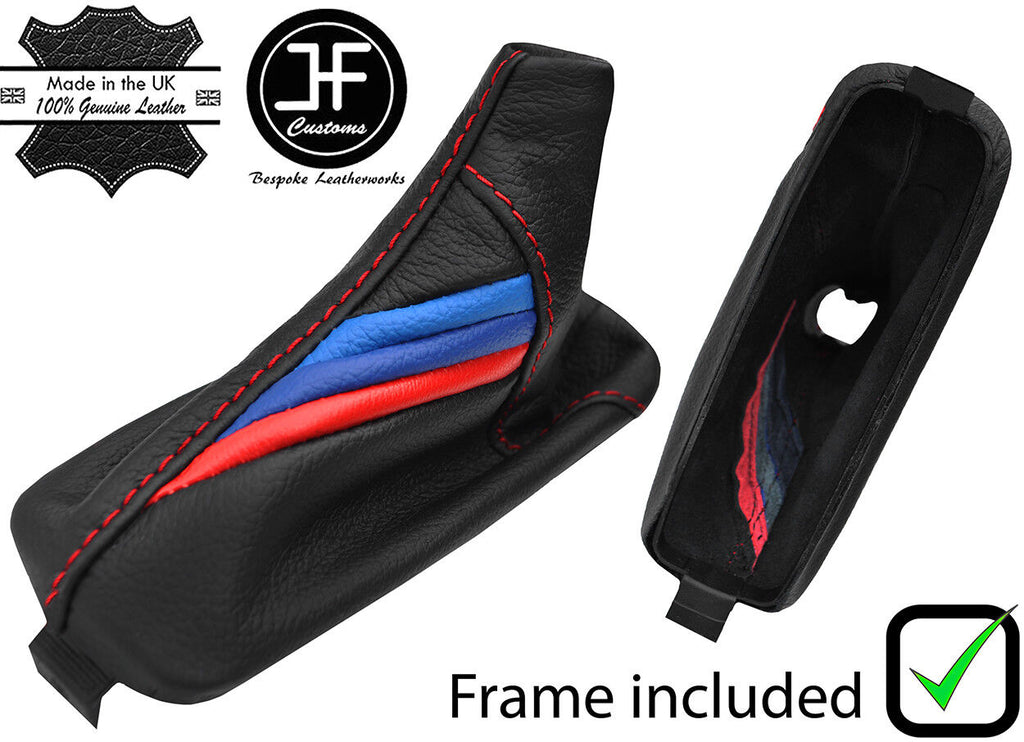 RED STITCH TRI STRIPE HANDBRAKE GAITER + PLASTIC FRAME FOR BMW X5 E53 00-2006