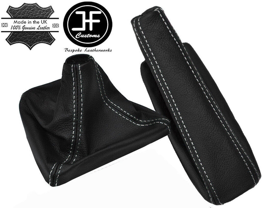 WHITE STITCH GEAR+HANDBRAKE GAITER SET FOR BMW E60 E61 5 SERIES 03-2007 LEATHER