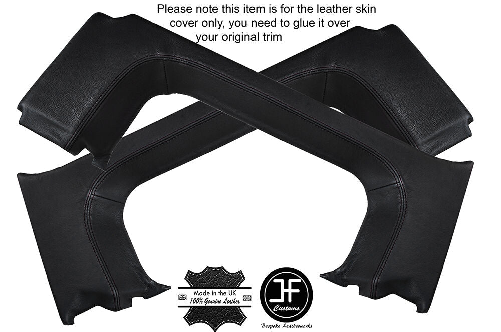 BLACK STITCH 2X REAR QUARTER WINDOW PANEL LEATHER COVERS FOR DEFENDER 90 3 DOOR