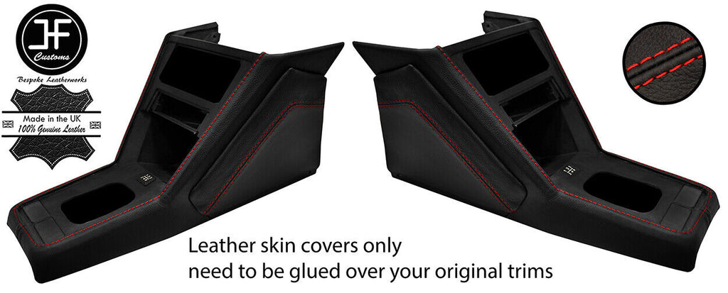RED  STITCH 2X KNEE PAD & GEAR SURROUND LEATHER COVERS FOR FIAT X19 X1/9 73-89