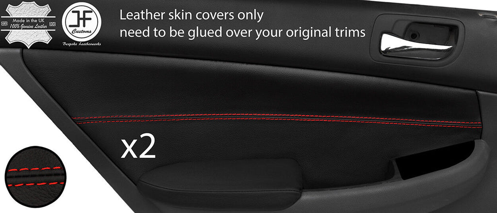 RED STITCH 2X REAR DOOR CARD TRIM LEATHER COVER FITS HONDA ACCORD MK7 03-07