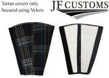 WHITE STITCH BLUE TARTAN 2X SEAT BELT TALL COVERS FOR VW CADDY MK4 2016-2021