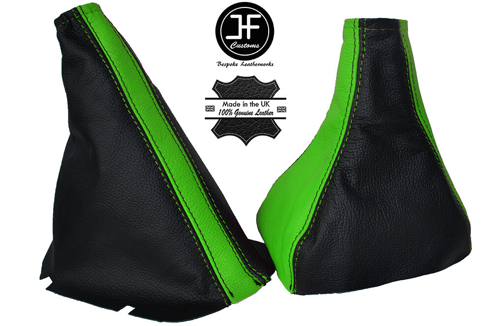 BLACK & GREEN LEATHER GEAR & HANDBRAKE GAITERS FITS OPEL VAUXHALL CORSA C COMBO