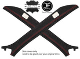 RED STITCH 2X A PILLAR REAL SUEDE COVERS FOR LAND ROVER DISCOVERY 4 09-16