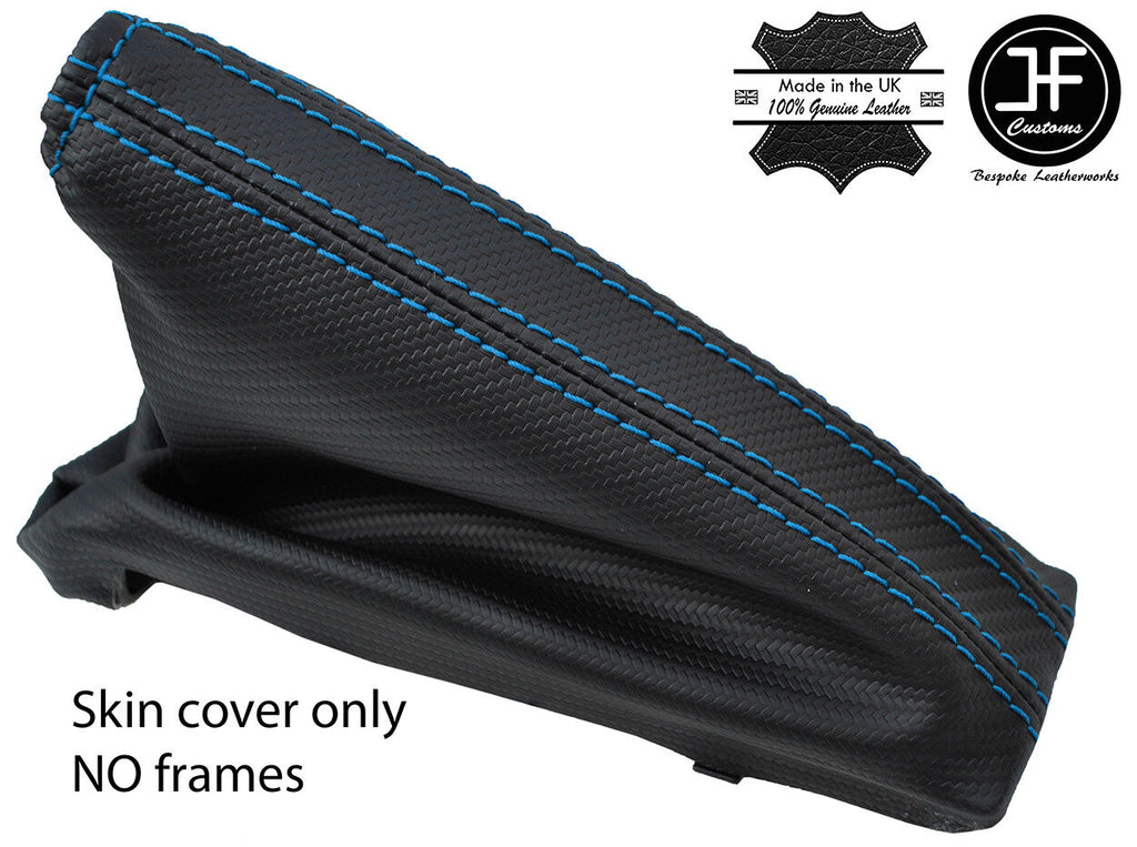 BLUE STITCH CARBON FIBER VINYL HANDBRAKE GAITER FOR VAUXHALL CORSA D 2006-2014