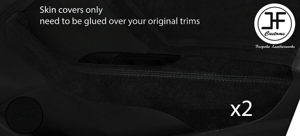 BLACK STITCH 2X FRONT DOOR HANDLE ARMREST SUEDE COVER FOR AUDI A3 13-19 5 DOOR