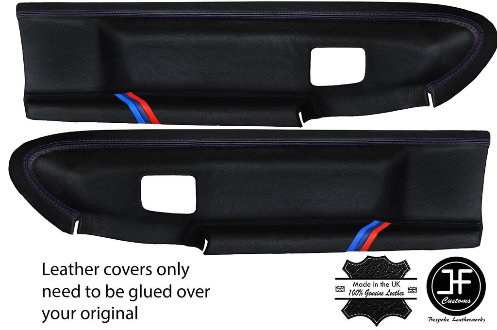 PURPLE STITCH TRI STRIPE 2X FRONT DOOR CARD COVERS FOR BMW E36 COUPE CONVERTIBLE