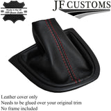 RED STITCHING MANUAL LEATHER SKIN GEAR GAITER FITS RENAULT CLIO 2013-2016
