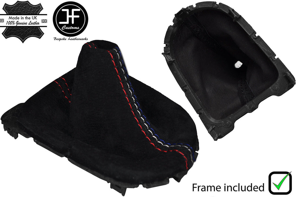 RED STITCH SUEDE MANUAL GEAR GAITER PLASTIC FRAME FOR FORD MUSTANG 15-19 TRI