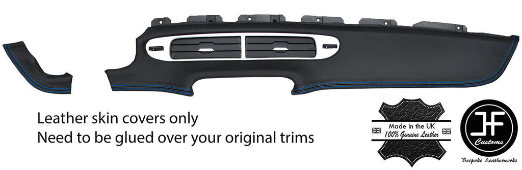 BLUE STITCH DASH VENTS TRIM REAL LEATHER COVER FITS CAMARO 2012-2015 STYLE 2