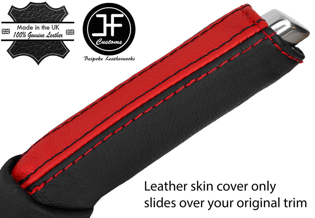 BLACK & RED STRIPE REAL LEATHER HANDBRAKE HANDLE COVER FITS FORD FIESTA 17-19