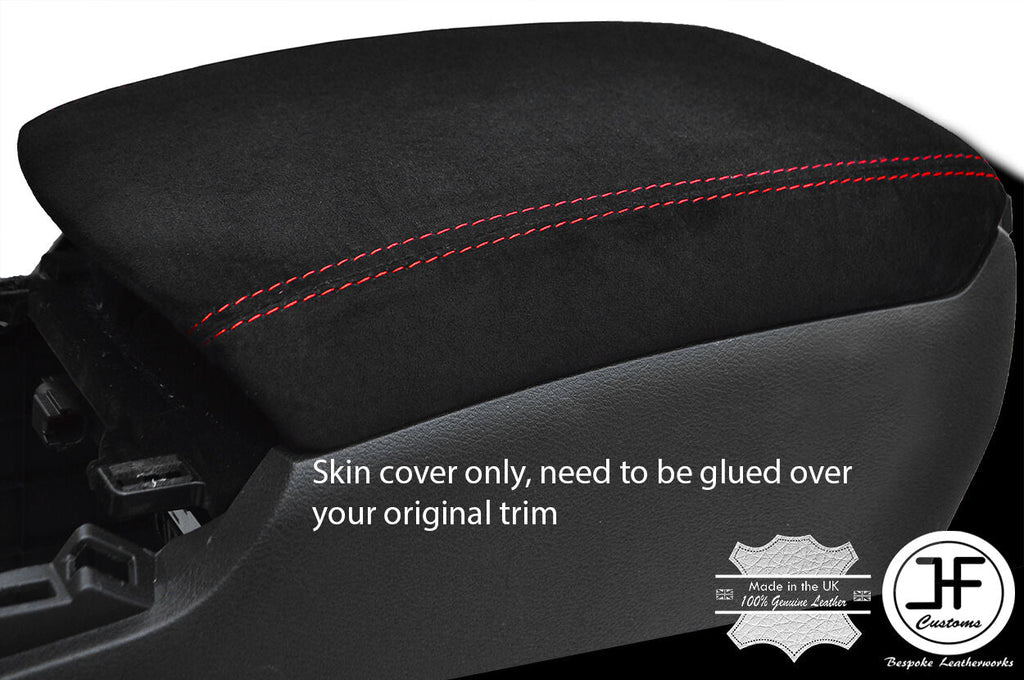 RED STITCHING REAL SUEDE ARMREST LID COVER FITS INFINITI Q50 2013-2017