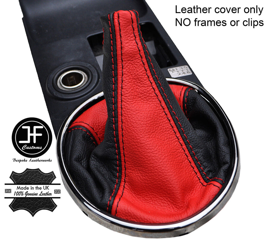 BLACK & RED TOP GRAIN REAL LEATHER GEAR GAITER FITS LEXUS IS200 MK1 1998-2005