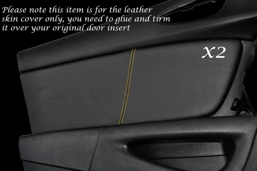 YELLOW STITCHING 2X FRONT DOOR CARD LEATHER SKIN COVERS FITS MAZDA RX8 2003-2012