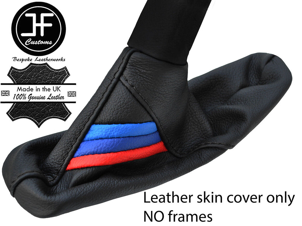 BLACK STITCH TRI STRIPE TOP GRAIN LTHR HANDBRAKE GAITER FOR BMW E90 E91 E92 E93