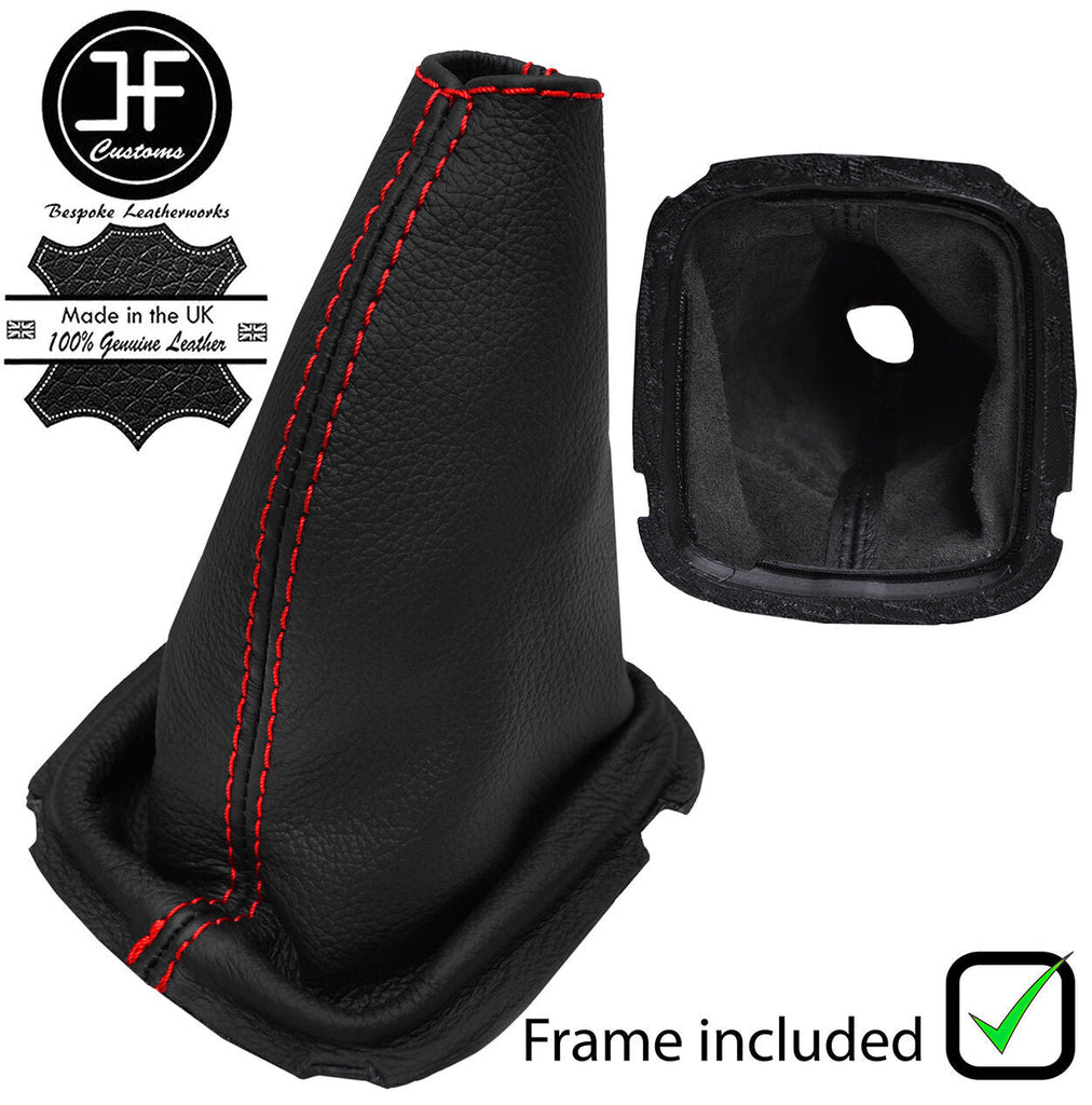 RED STITCH REAL LEATHER GEAR GAITER+PLASTIC FRAME FITS TOYOTA YARIS 2015-2018