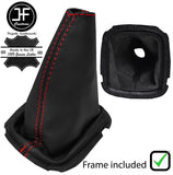RED STITCH REAL LEATHER GEAR GAITER+PLASTIC FRAME FITS TOYOTA YARIS 2015-2018