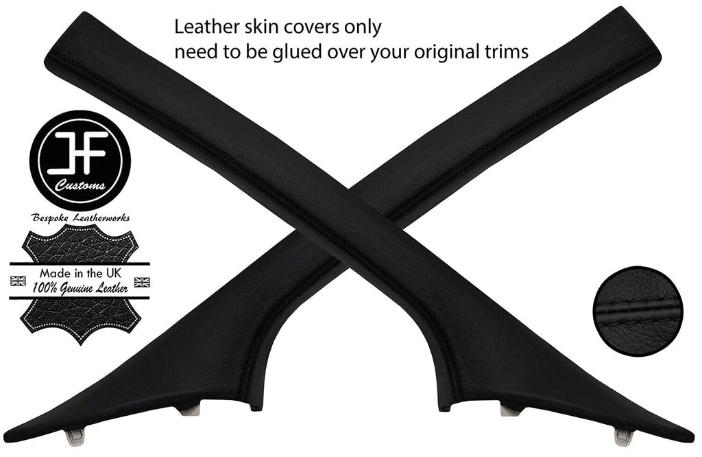BLACK STITCHING 2X A PILLAR REAL LEATHER COVERS FITS NISSAN NV300 NV 300 15-19