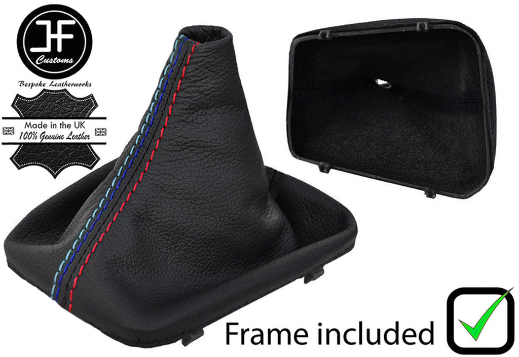 BLACK & TRI STITCH LEATHER MANUAL GEAR GAITER+PLASTIC FRAME FOR BMW E46 99-05