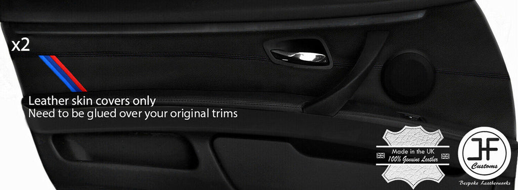 BLACK STITCH TRI STRIPES 2X FRONT DOOR CARD TRIM LEATHER COVERS FOR BMW E92 E93