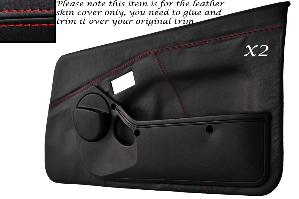 RED STITCH 2X FULL DOOR CARD LEATHER SKIN COVER FITS TOYOTA MR2 MK1 CUSTOM NEW