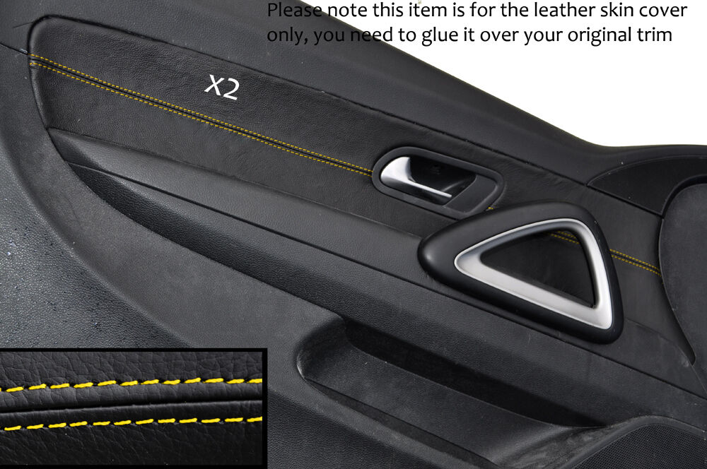 YELLOW STITCHING 2X FRONT DOOR CARD TRIM LEATHER COVERS FITS VW SCIROCCO 08-14