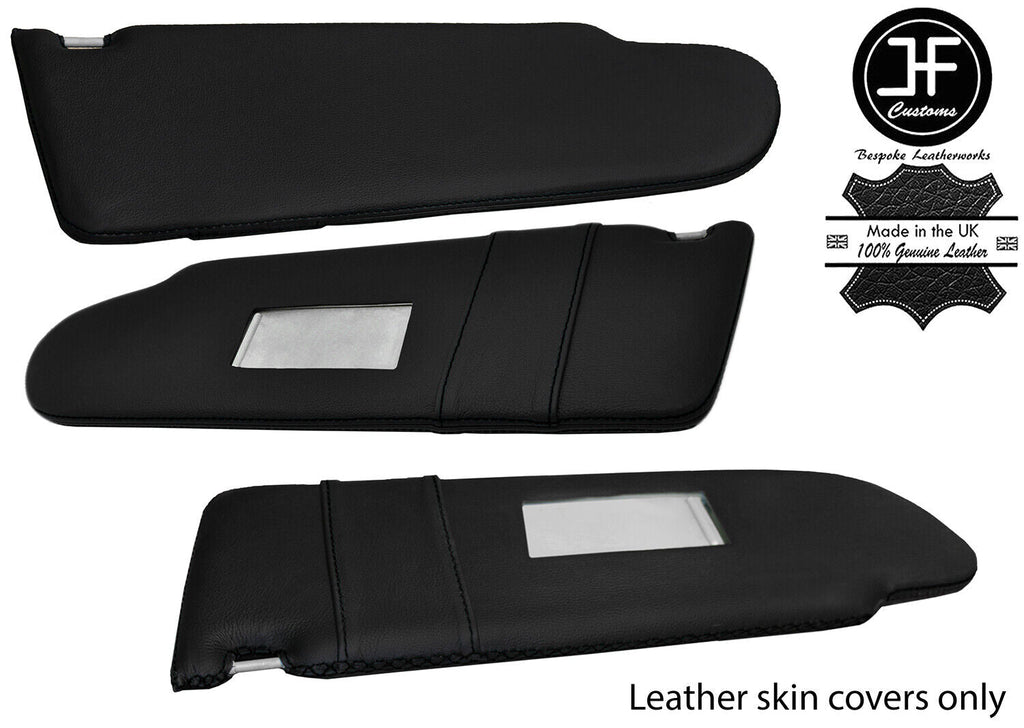 BLACK CROSS STITCH 2X SUN VISOR LEATHER COVERS FITS VW T5 TRANSPORTER 2 MIRROR