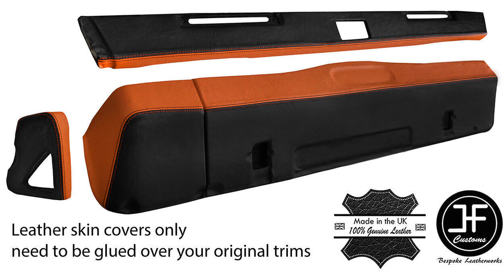 BLACK & ORANGE DASH DASHBOARD KIT REAL LEATHER COVERS FOR DEFENDER 90 110 83-06