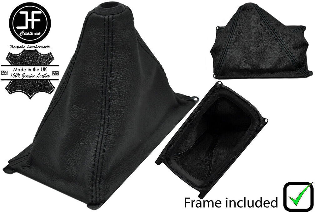 BLACK STITCH LEATHER GEAR GAITER+PLASTIC FRAME+TOP RING FOR HONDA INTEGRA 94-01