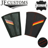 RED STITCH GERMAN STRIPES 2X SEAT BELT LONG COVERS FOR AUDI Q2 2016-2022