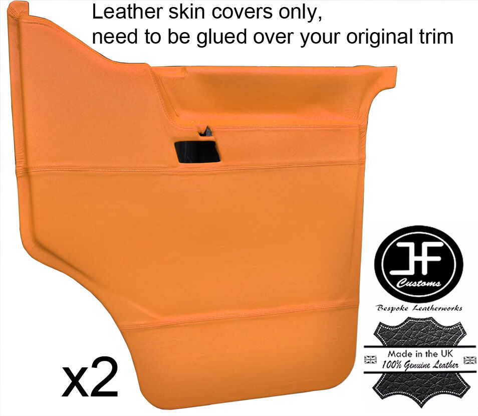 ORANGE REAL LEATHER 2X FRONT DOOR CARD COVERS FITS VW T4 TRANSPORTER CARAVELLE