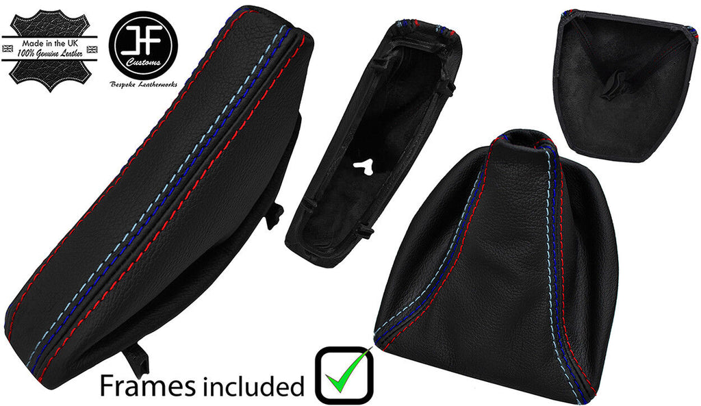 BLACK & TRI STITCH LEATHER GEAR+HANDBRAKE GAITER+PLASTIC FRAME FOR BMW E60 E61