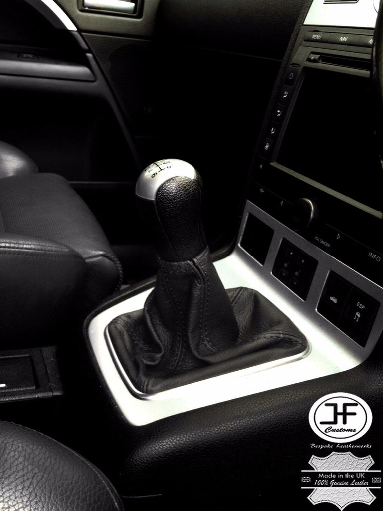 BLACK STITCHING MANUAL BLACK LEATHER GEAR GAITER FITS FORD MONDEO MK3 2003-2006