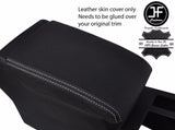 GREY STITCHING REAL LEATHER ARMREST LID COVER FITS VW PASSAT B8 2015-2018