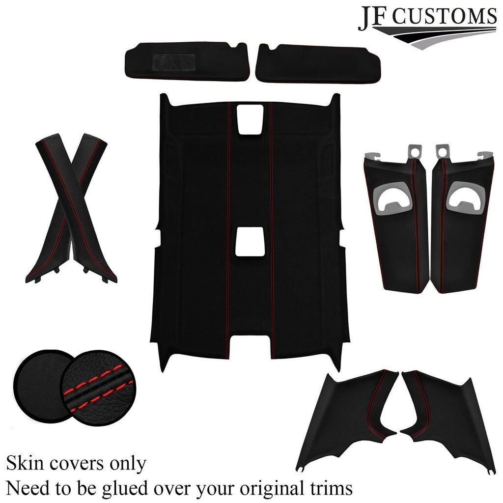 RED STITCH LEATHER & SUEDE COVERS FOR E92 COUPE 06-13 TOP RECOVERY KIT