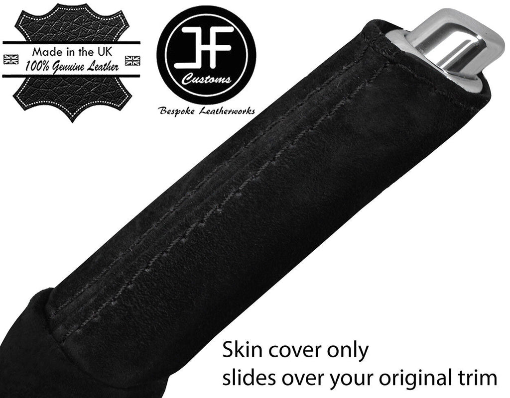 BLACK STITCH HANDBRAKE HANDLE REAL SUEDE COVER FITS FORD FIESTA 2017-2019