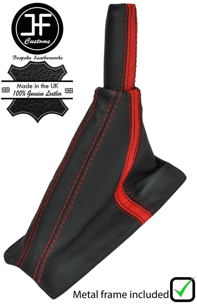 BLACK&RED STRIPE LEATHER HANDBRAKE +METAL FRAME +HANDLE FOR CORVETTE C5 97-04