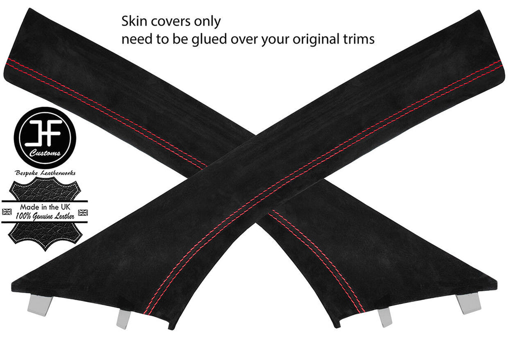 RED STITCHING 2X A PILLAR REAL SUEDE COVERS FOR SMART FORFOUR 2014-2018