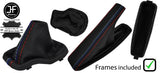BLACK & TRI STITCH LEATHER AUTO GAITER SET+ PLASTIC FRAME FOR BMW E63 E64 04-06