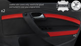 BLACK & RED 4X FRONT DOOR CARD LEATHER COVERS FOR VW POLO MK8 09-16 5 DOOR