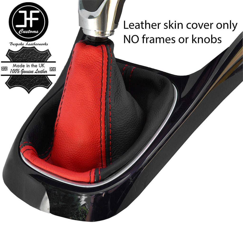 BLACK & RED TOP GRAIN LEATHER MANUAL GEAR GAITER FOR VAUXHALL OPEL ADAM 12-18